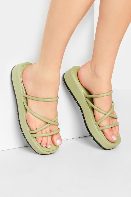 Petite  PixieGirl Sage Green Strappy Flatform Sandals In Standard Fit