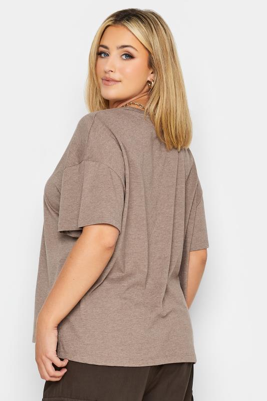 YOURS Plus Size Brown Step Hem T-Shirt | Yours Clothing 3