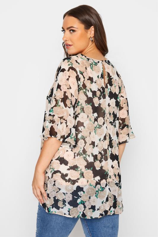 Plus Size Cream Floral Chiffon Blouse | Yours Clothing 3