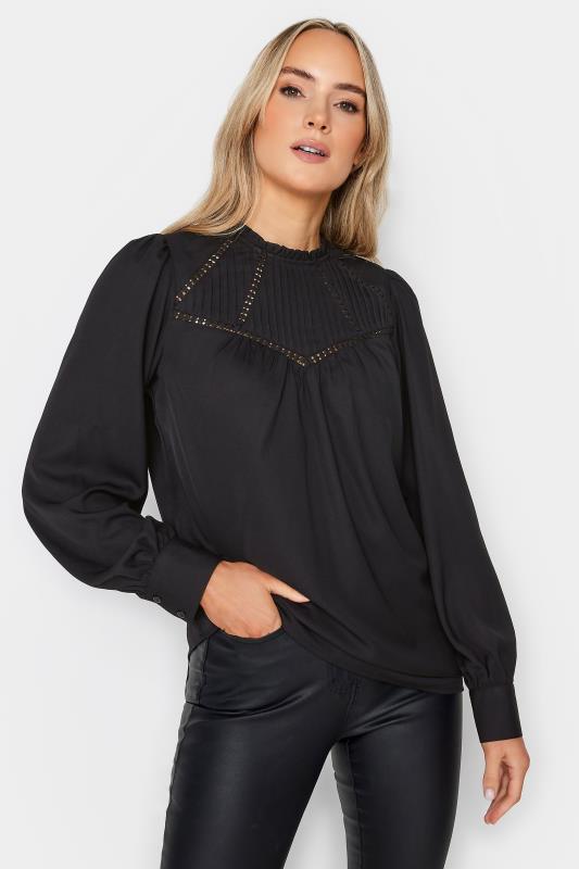 LTS Tall Black Lace Detail Blouse | Long Tall Sally  1