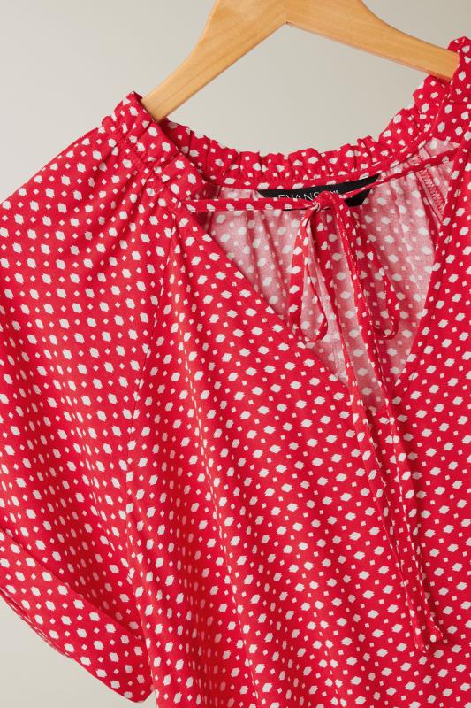 EVANS Plus Size Red Dot Print Tie Neck Blouse | Evans 8