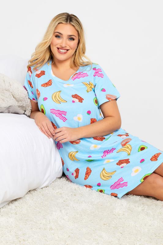 Plus Size Light Blue 'Wake Me For Brunch' Print Nightdress | Yours Clothing 3