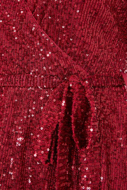 YOURS LONDON Red Sequin Embellished Wrap Top_S.jpg