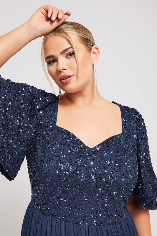 LUXE Plus Size Curve Navy Blue Sequin Sweetheart Ruffle Maxi Dress | Yours Clothing  2