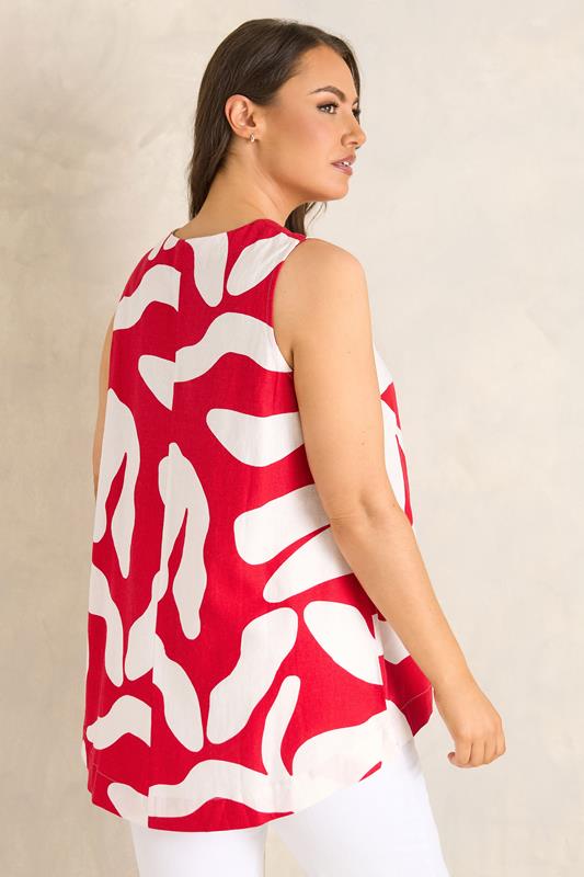EVANS Plus Size Red Abstract Premium Linen Vest Top | Evans 4