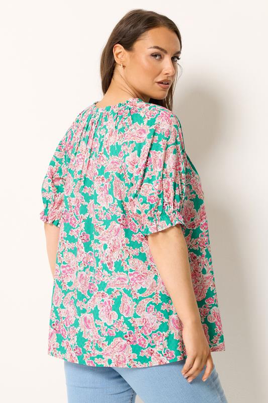 YOURS Plus Size Green Floral Print Frill Neck Top | Yours Clothing 4