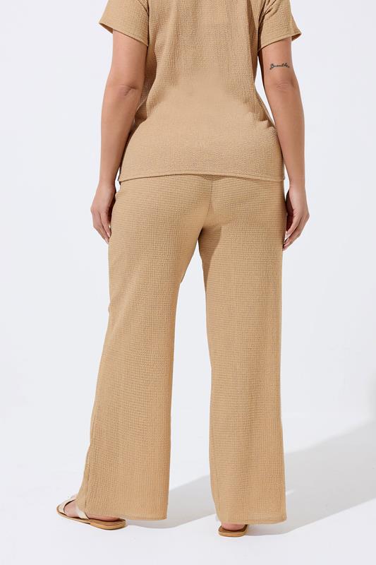 LIMITED COLLECTION Plus Size Beige Crinkle Wide Leg Trousers | Yours Clothing 4