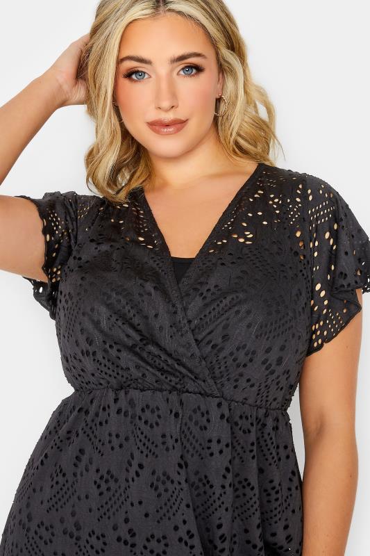 YOURS Curve Plus Size Black Broderie Wrap Top | Yours Clothing  4