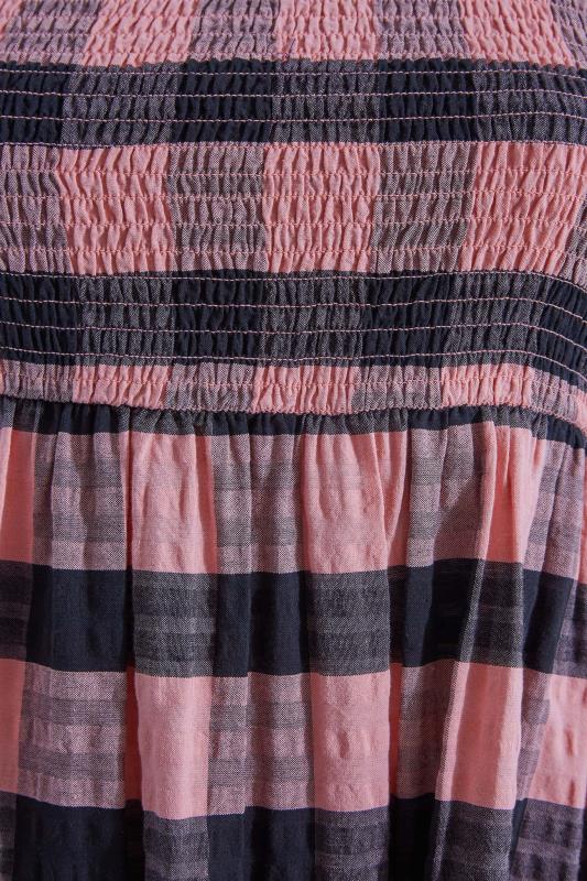 Plus Size Pink Check Shirred Midi Smock Sundress | Yours Clothing  5