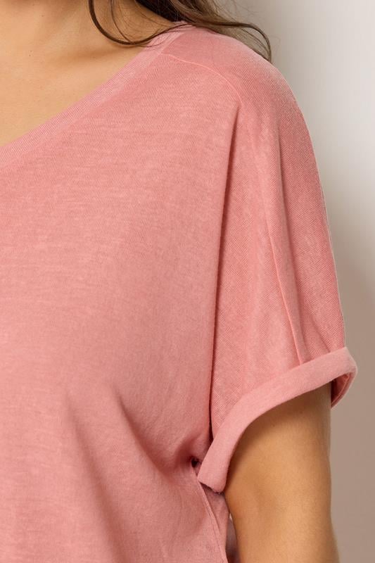 YOURS Plus Size Pink Linen Look T-Shirt | Yours Clothing 4