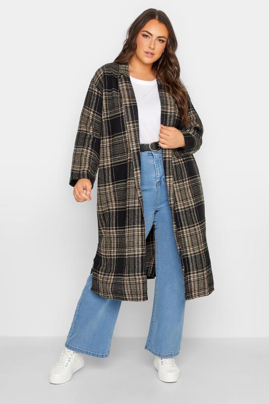 LIMITED COLLECTION Plus Size Curve Brown Check Long Duster Coat 2