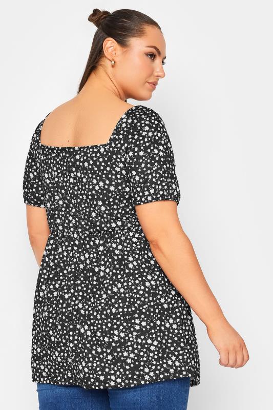 YOURS Plus Size Black Floral Print Square Neck Top | Yours Clothing 3