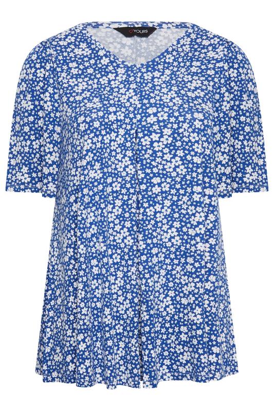 YOURS Plus Size Blue Floral Pleat Angel Sleeve Swing Top | Yours Clothing 6