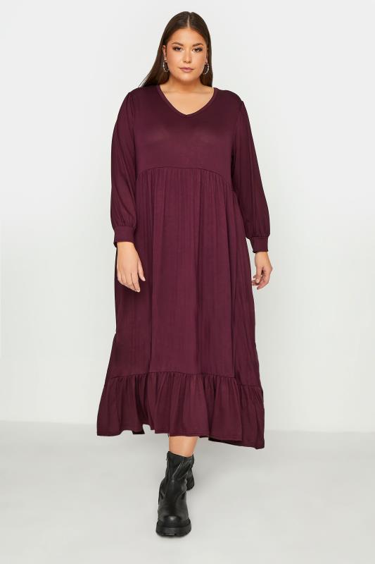 Plus Size  LIMITED COLLECTION Purple Long Sleeve Tiered Dress
