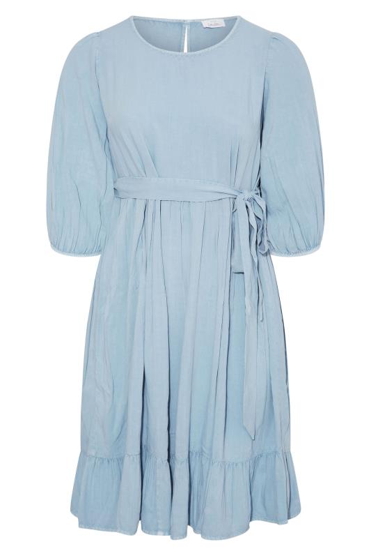 YOURS LONDON Curve Blue Tiered Chambray Dress 6