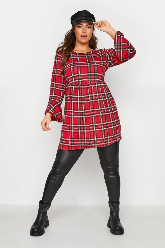 LIMITED COLLECTION Red Tartan Flare Sleeve Smock Tunic_B.jpg