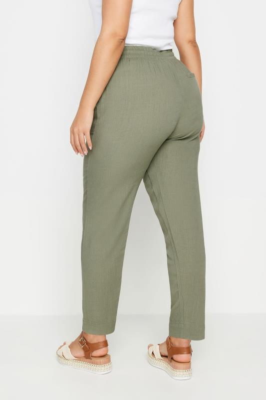 YOURS Plus Size Khaki Green Linen Trousers | Yours Clothing 2