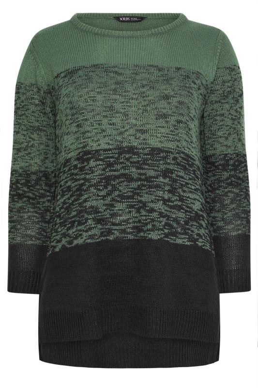 YOURS Plus Size Khaki Green Colourblock Stripe Knitted Jumper | Yours Clothing 5
