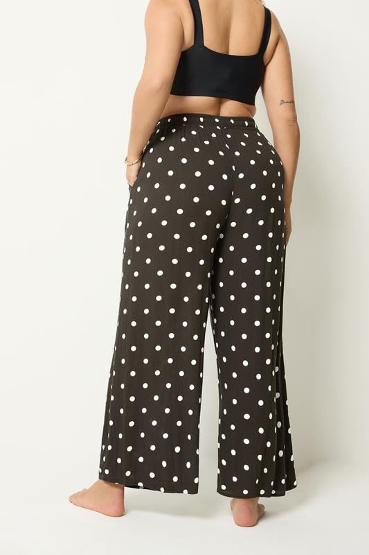 YOURS Plus Size Brown Polka Dot Crinkle Beachwear Wide Leg Trousers | Yours Clothing 2