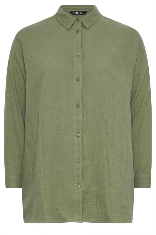 YOURS Plus Size Khaki Green Pure Cotton Cheesecloth Shirt | Yours Clothing 6