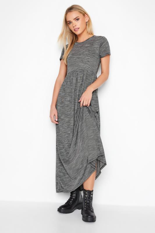 Petite Grey Line Stripe Maxi Dress | PixieGirl 1