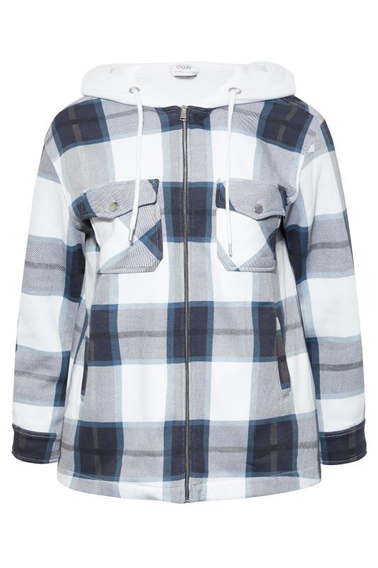 Plus Size Navy Blue Check Sweat Shacket | Yours Clothing 6