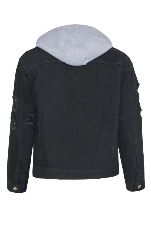 LIMITED COLLECTION Curve Black Hooded Distressed Denim Jacket 8