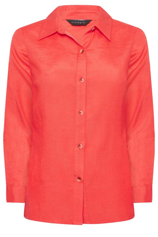 Petite Coral Orange Linen Blend Shirt  | PixieGirl 6