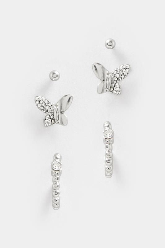 3 Pack Silver Diamante Butterfly Earrings 3