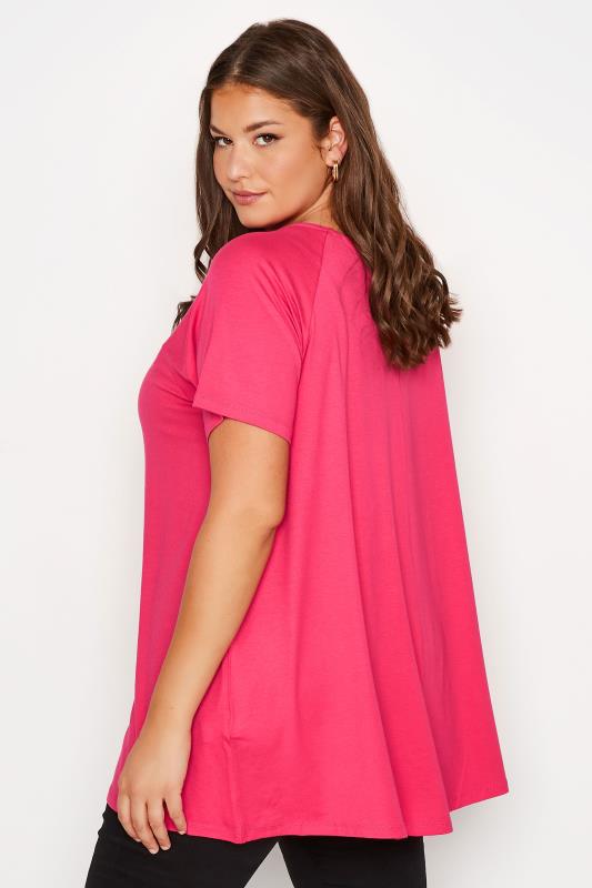 Curve Hot Pink Zip Neck T-Shirt | Yours Clothing 3
