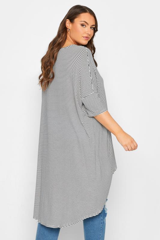 YOURS Plus Size Blue & White Stripe Dipped Hem Tunic Top | Yours Clothing 3