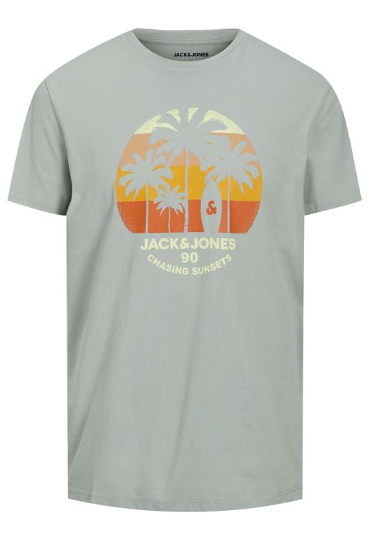 JACK & JONES Big & Tall Grey Palm Tree Logo Print T-Shirt | BadRhino 2