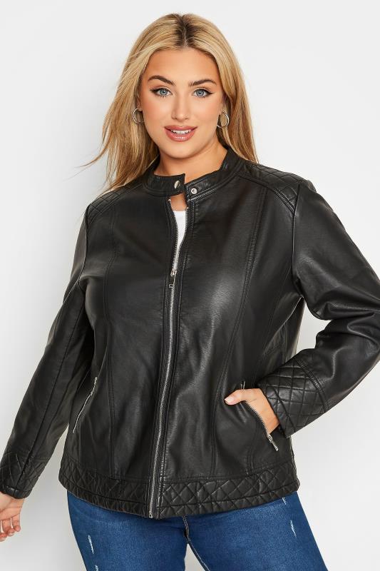 Black Faux Leather Collarless Jacket | Sizes 16-36 | Yours Clothing 2