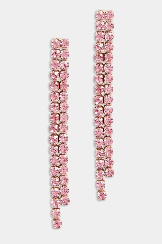 Gold & Pink Diamante Tassel Drop Earrings | Yours Clothing 2