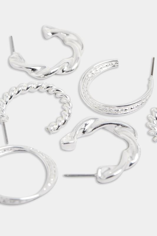3 PACK Silver Tone Twisted Hoop Earring Set | Yours Clothing 4