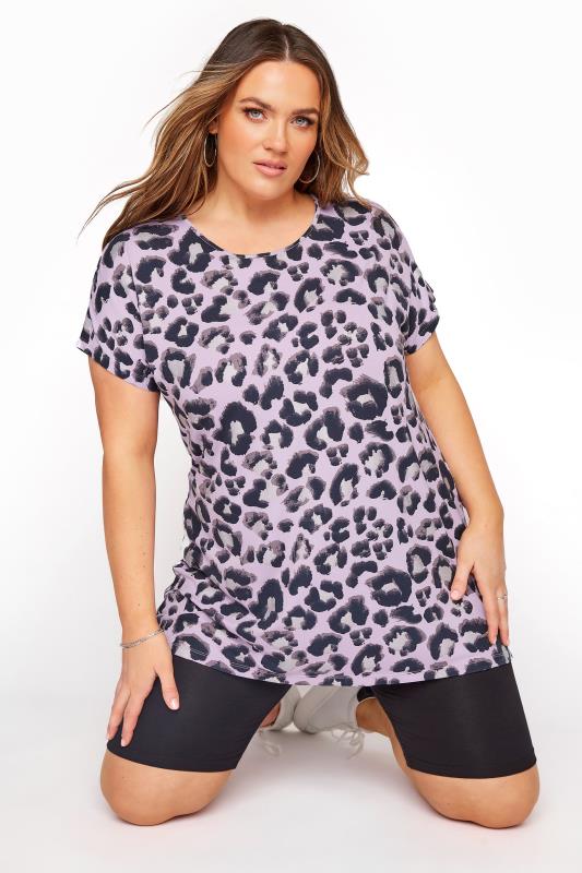 Lilac Leopard Print Grown On T-Shirt | Yours Clothing