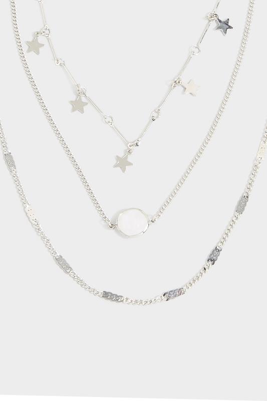 Silver Tone Triple Chain Star & Gemstone Necklace 4