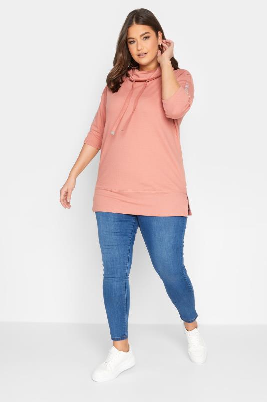 Plus Size Pink Stud Sleeve Sweatshirt | Yours Clothing 2