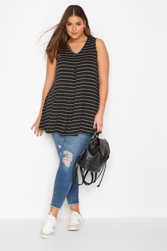 Plus Size Black Stripe Sleeveless Pleat Detail Vest Top | Yours Clothing  2