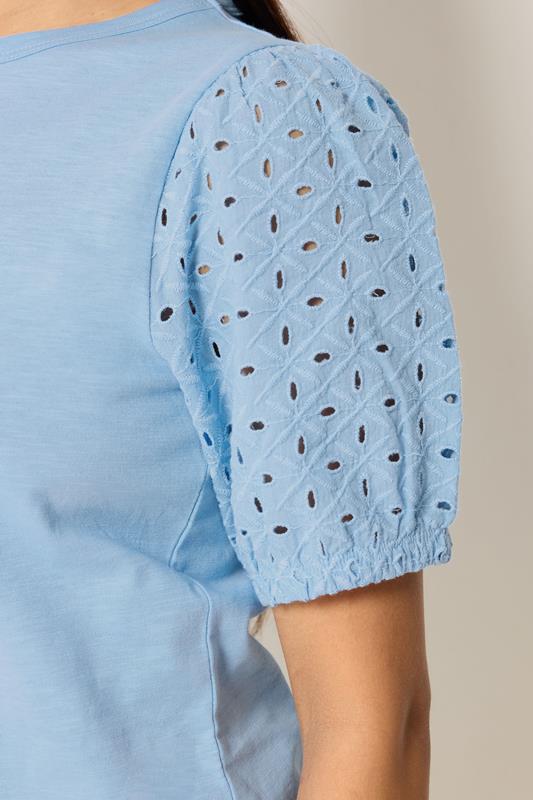 M&Co Petite Blue Broderie Cotton Puff Sleeve Top | M&Co 4