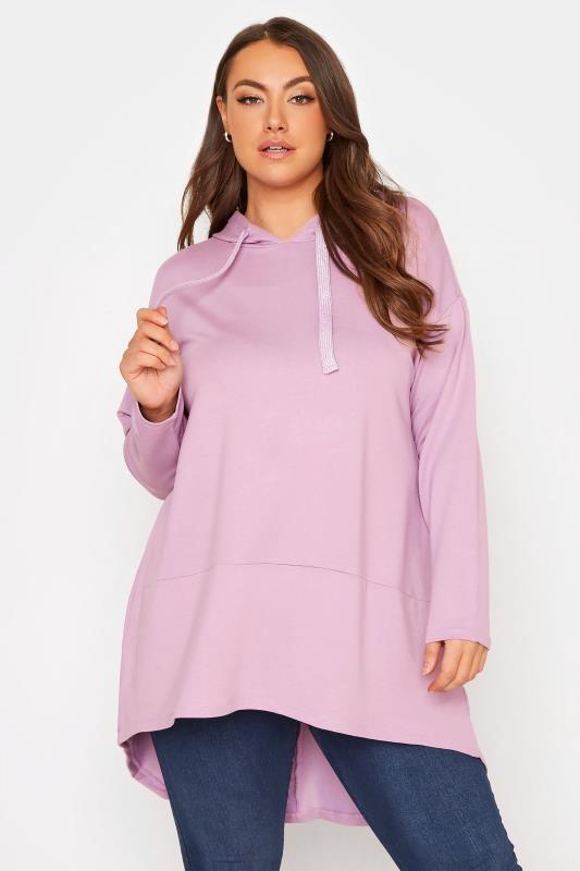 Plus Size Lilac Purple Dipped Hem Longline Hoodie | Yours Clothing 1