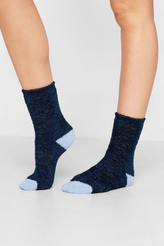 2 PACK Blue Metallic Star Print Fluffy Ankle Socks | Yours Clothing 3