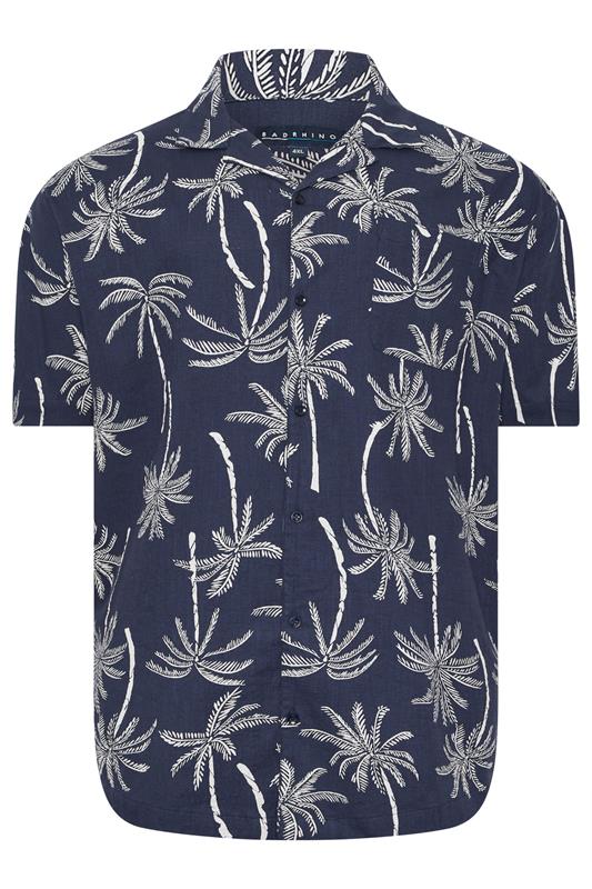 BadRhino Big & Tall Navy Blue Palm Tree Print Short Sleeve Shirt | BadRhino 6