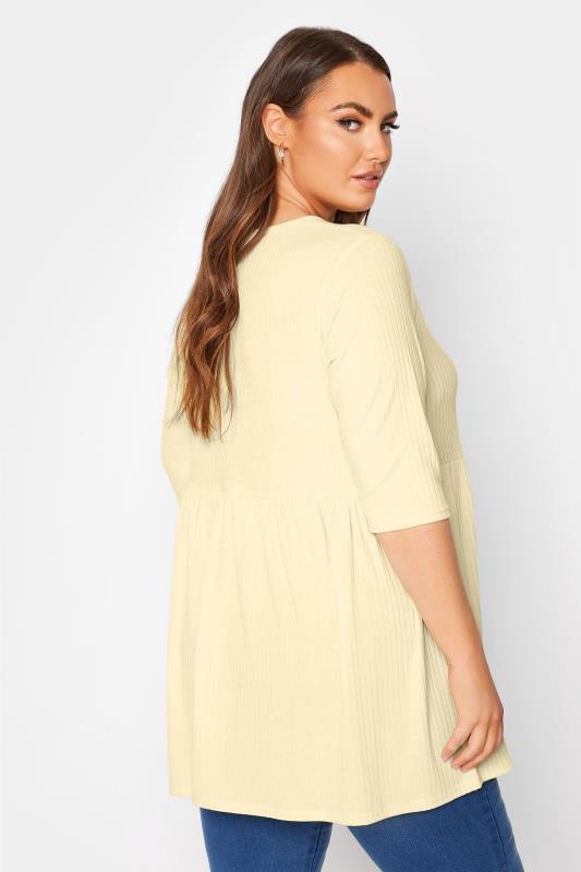 LIMITED COLLECTION Curve Lemon Yellow Ribbed Smock Top 3