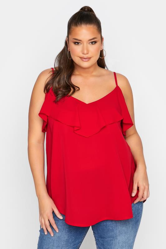 LIMITED COLLECTION Curve Red Frill Cami Top 1