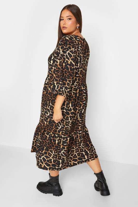 Plus Size Black Leopard Print Fril Hem Dress | Yours Clothing 3