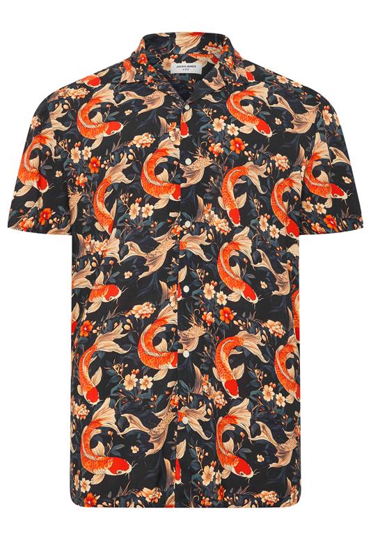 JACK & JONES Big & Tall Brown Fish Print Resort Shirt | Badrhino 2