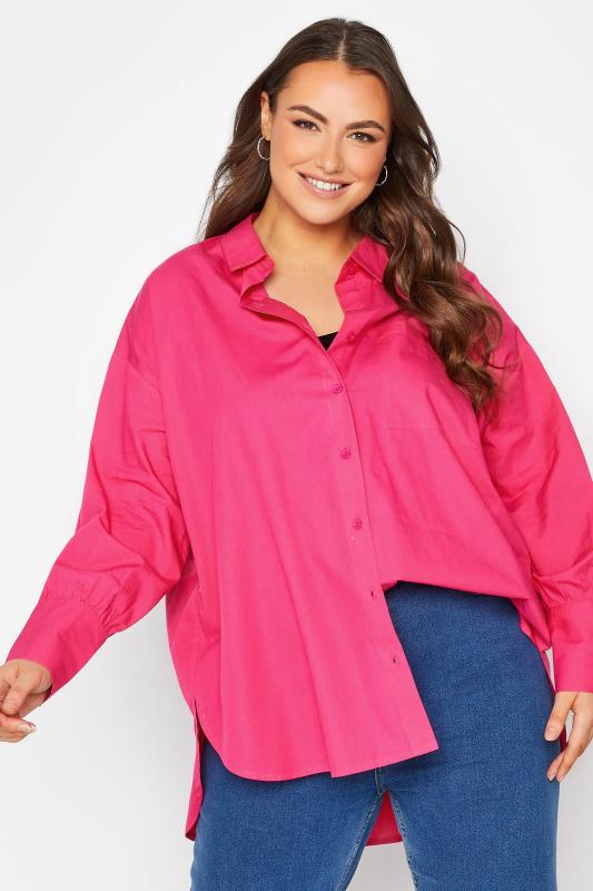 Plus Size Pink Oversized Poplin Shirt | Yours Clothing 1