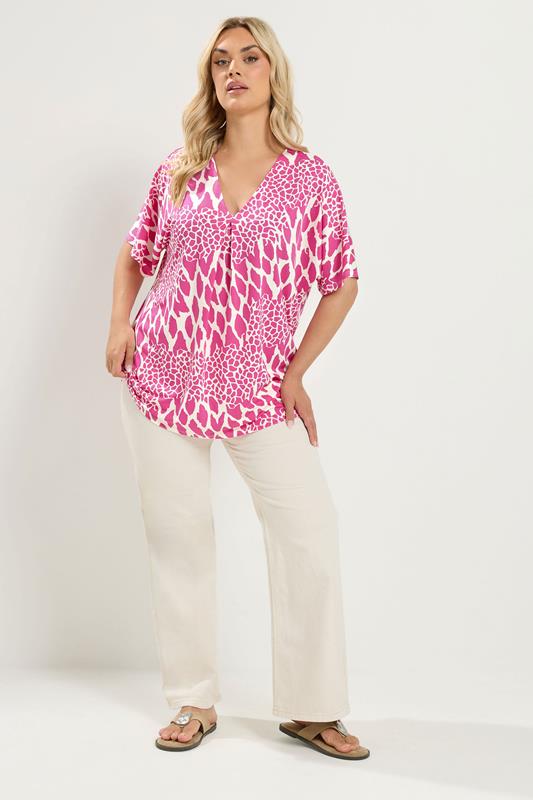 YOURS Plus Size Pink Abstract Pleat Front Top | yours Clothing 1