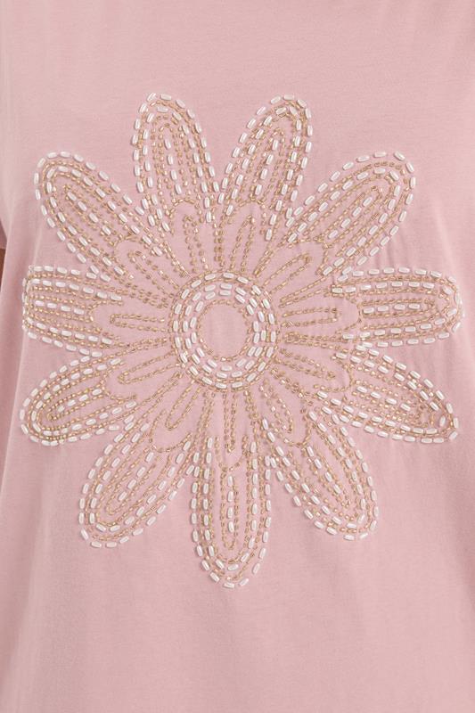 YOURS Plus Size Pink Beaded Daisy T-Shirt | Yours Clothing 4